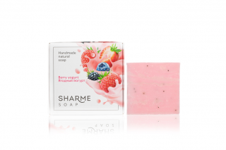סבון מוצק טבעי העשוי בעבודת יד בטעם יוגורט פירות יער SHARME SOAP, שמונים גרם